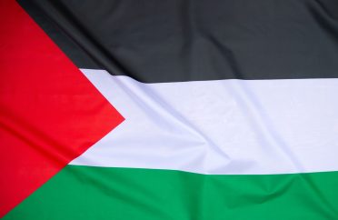 Close up view of the flag of Palestine waving in the wind