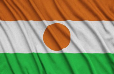 Niger flag is depicted on a sports cloth fabric with many folds. Sport team waving banner